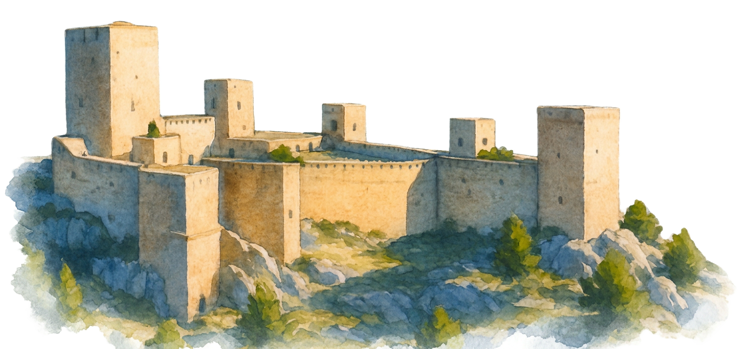 Aquarela do Castillo de Santa Catalina em Jaén